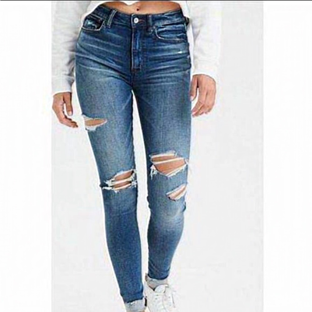 American Eagle Super High Rise Super Stretch Jeggings Distressed‎ Size 12